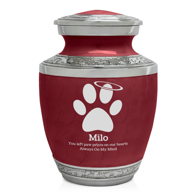 Small Paw Prints Halo Pet Cremation Urn - Rose Red