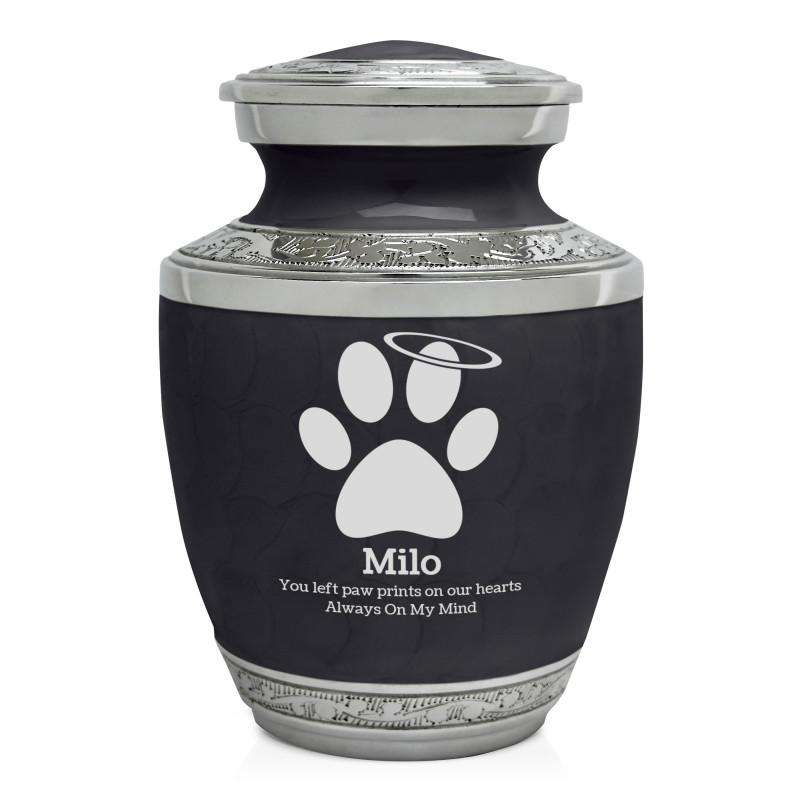 Small Paw Prints Halo Pet Cremation Urn - Ebony Black