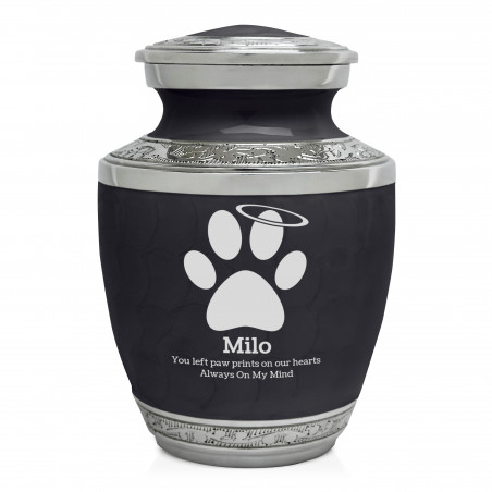 Small Paw Prints Halo Pet Cremation Urn - Ebony Black