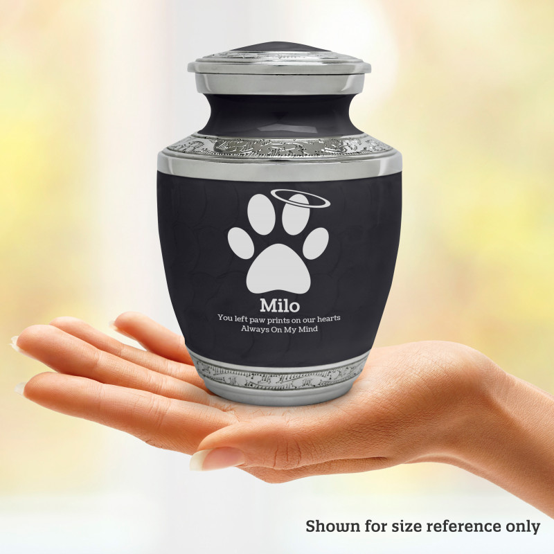 Small Paw Prints Halo Pet Cremation Urn - Ebony Black