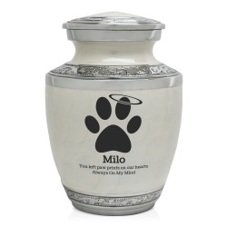 Small Paw Prints Halo Pet Cremation Urn - Radiant White