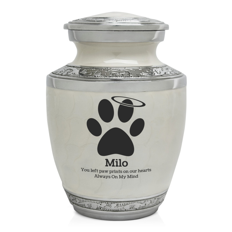 Small Paw Prints Halo Pet Cremation Urn - Radiant White