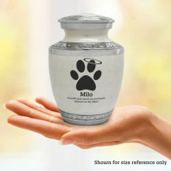 Small Paw Prints Halo Pet Cremation Urn - Radiant White