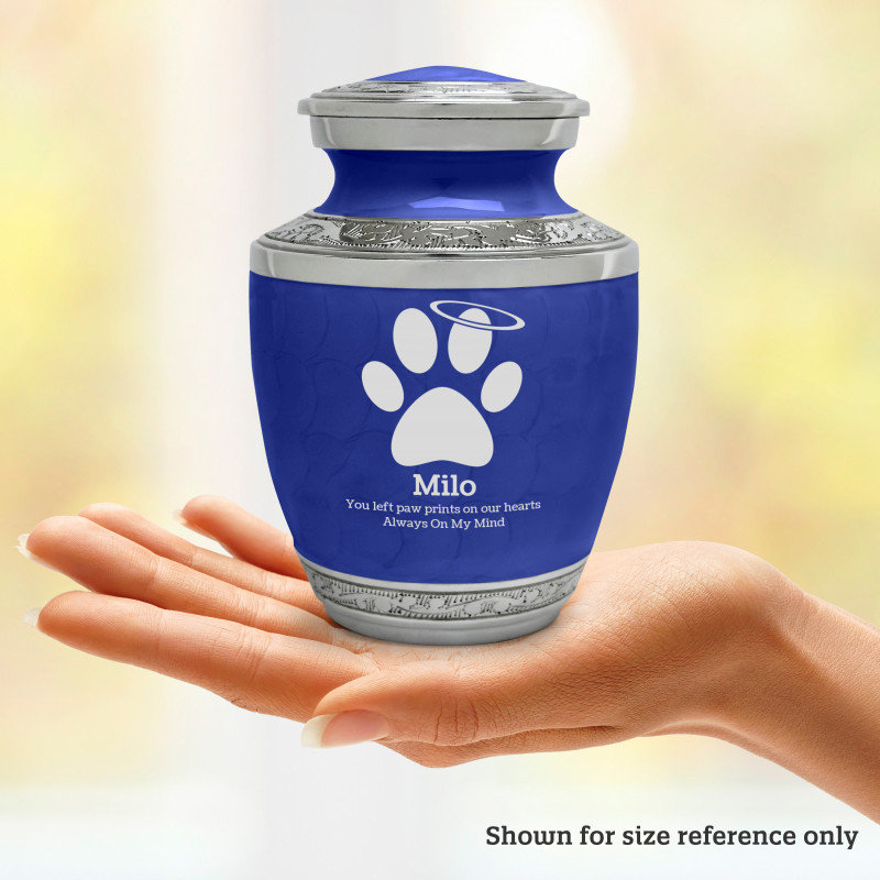 Small Paw Prints Halo Pet Cremation Urn - Royal Blue