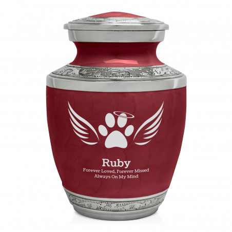 Small Paw Prints Wings Halo Pet Cremation Urn - Rose Red