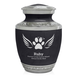 Small Paw Prints Wings Halo Pet Cremation Urn - Ebony Black