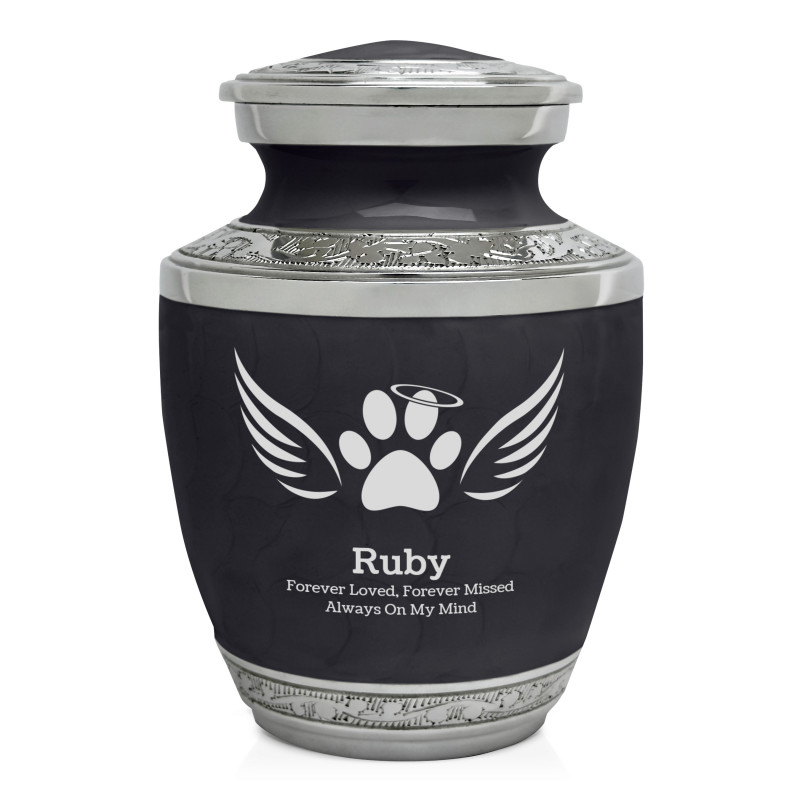 Small Paw Prints Wings Halo Pet Cremation Urn - Ebony Black