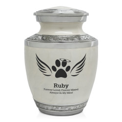 Small Paw Prints Wings Halo Pet Cremation Urn - Radiant White