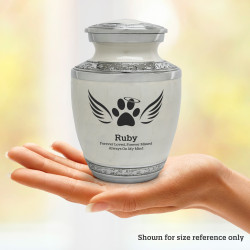 Small Paw Prints Wings Halo Pet Cremation Urn - Radiant White