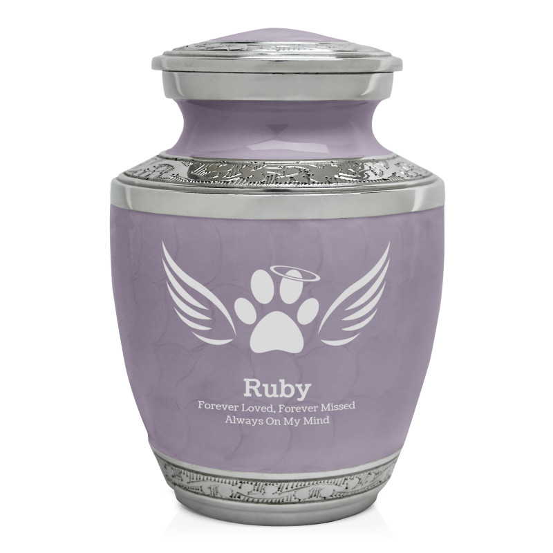Small Paw Prints Wings Halo Pet Cremation Urn - Regal Purple