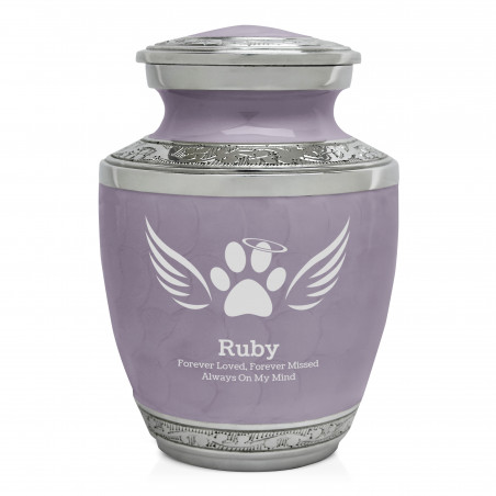 Small Paw Prints Wings Halo Pet Cremation Urn - Regal Purple