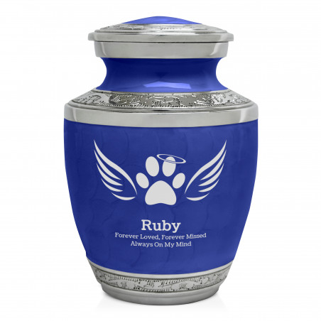 Small Paw Prints Wings Halo Pet Cremation Urn - Royal Blue