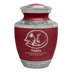 Small Cat Sleeping Pet Cremation Urn - Rose Red