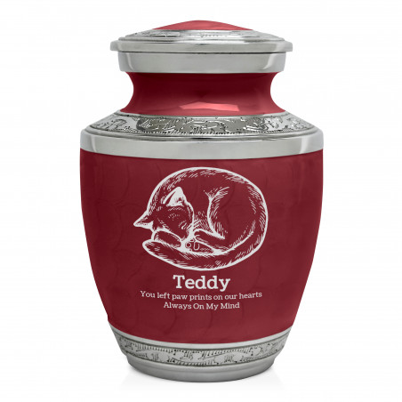 Small Cat Sleeping Pet Cremation Urn - Rose Red