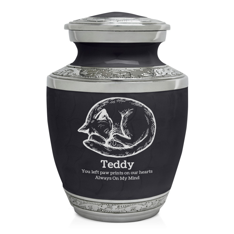 Small Cat Sleeping Pet Cremation Urn - Ebony Black