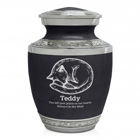 Small Cat Sleeping Pet Cremation Urn - Ebony Black