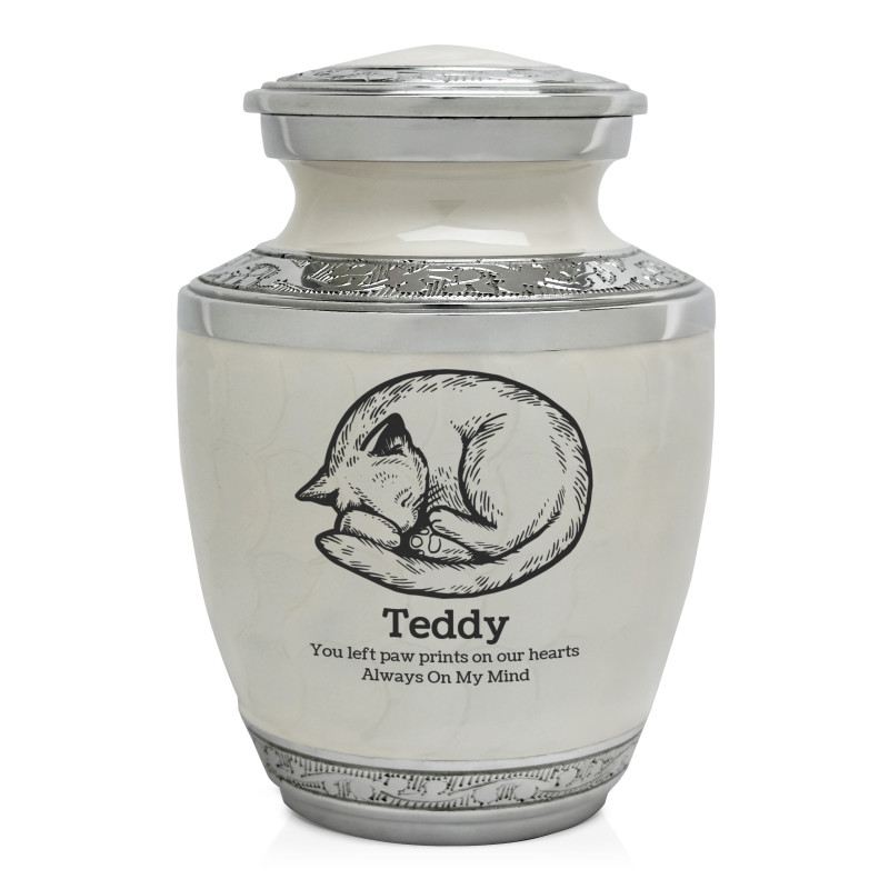 Small Cat Sleeping Pet Cremation Urn - Radiant White