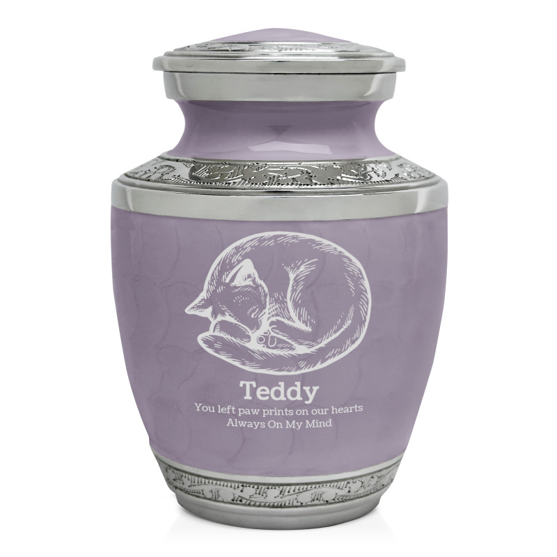 Small Cat Sleeping Pet Cremation Urn - Regal Purple
