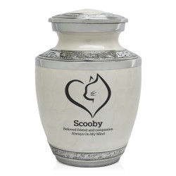 Small Cat Heart Pet Cremation Urn - Radiant White