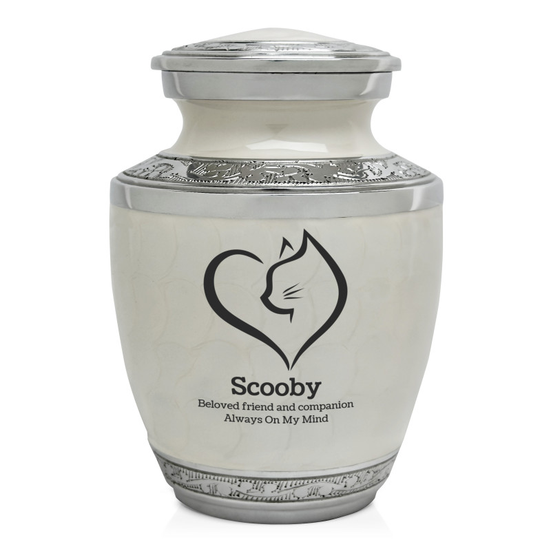 Small Cat Heart Pet Cremation Urn - Radiant White