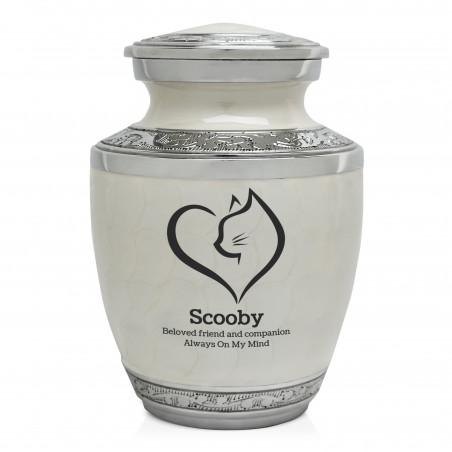 Small Cat Heart Pet Cremation Urn - Radiant White
