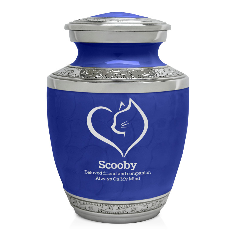 Small Cat Heart Pet Cremation Urn - Royal Blue