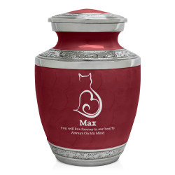 Small Cat Sit Heart Pet Cremation Urn - Rose Red