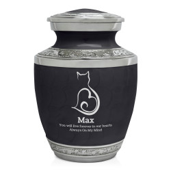 Small Cat Sit Heart Pet Cremation Urn - Ebony Black