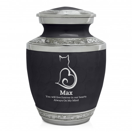Small Cat Sit Heart Pet Cremation Urn - Ebony Black