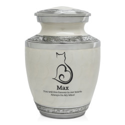 Small Cat Sit Heart Pet Cremation Urn - Radiant White
