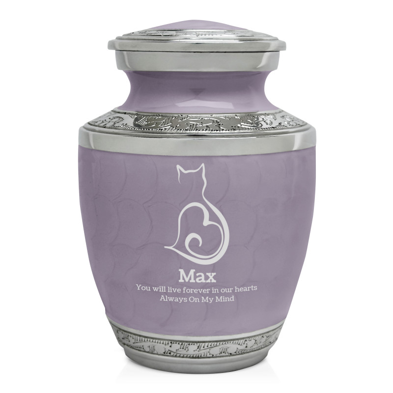 Small Cat Sit Heart Pet Cremation Urn - Regal Purple