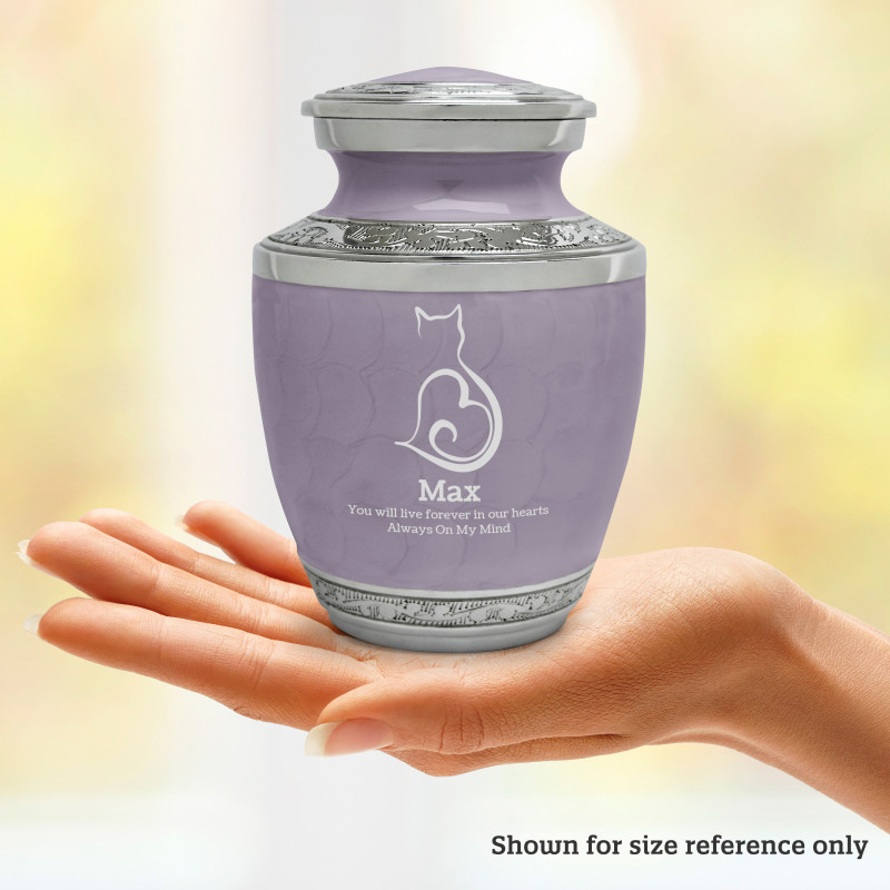 Small Cat Sit Heart Pet Cremation Urn - Regal Purple