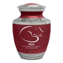 Small Cat Sleep II Pet Cremation Urn - Rose Red