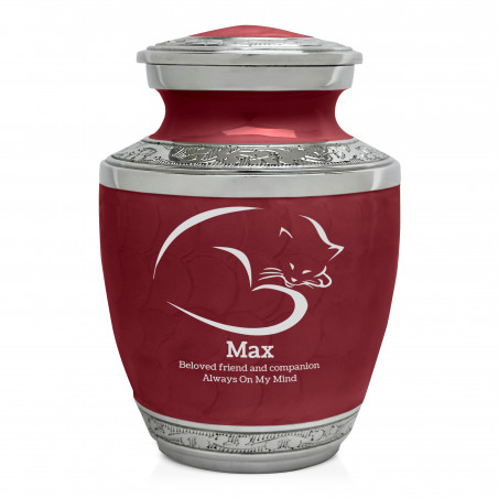 Sleeping Cat Pet Cremation Urn - Rose Red