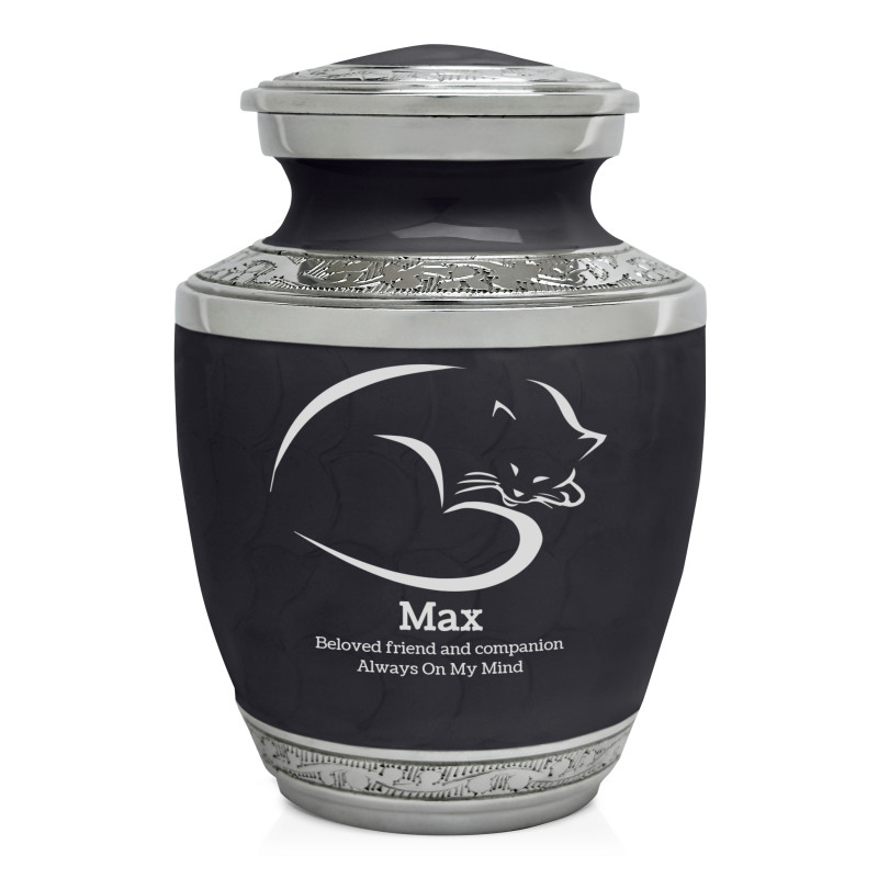 Sleeping Cat Pet Cremation Urn - Ebony Black