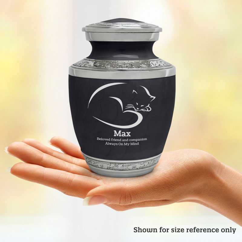 Small Cat Sleep II Pet Cremation Urn - Ebony Black