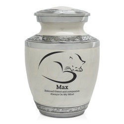 Small Cat Sleep II Pet Cremation Urn - Radiant White