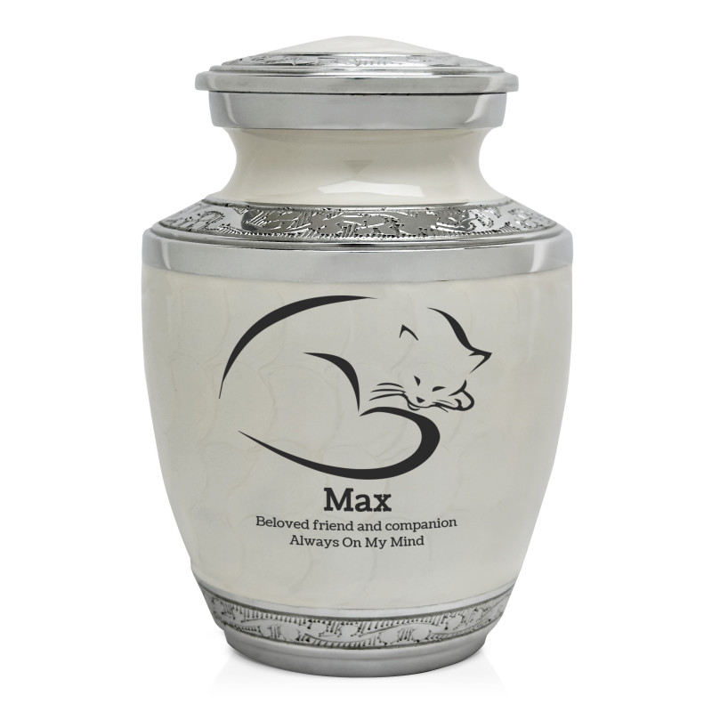 Sleeping Cat Pet Cremation Urn - Radiant White