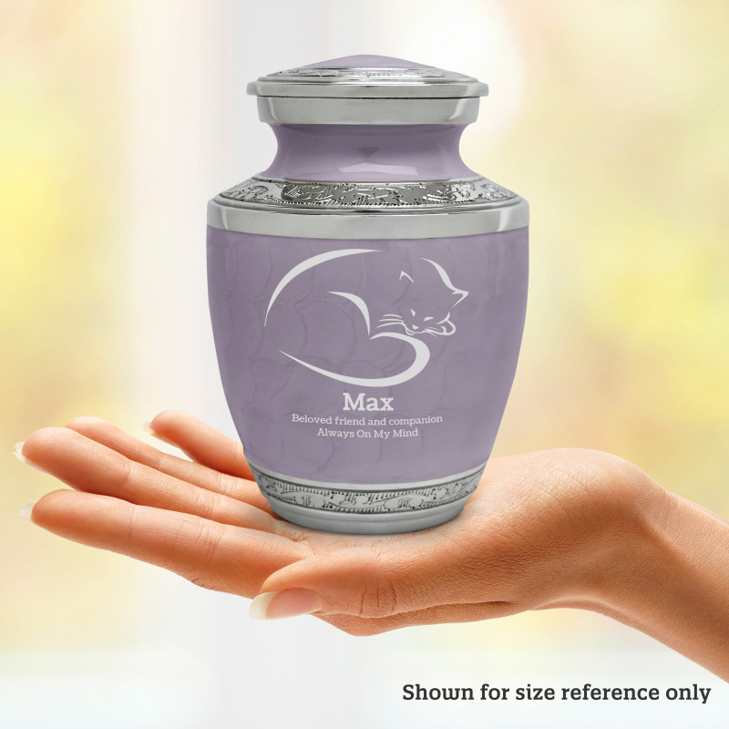 Small Cat Sleep II Pet Cremation Urn - Regal Purple