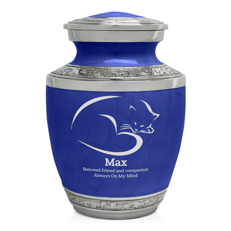 Sleeping Cat Pet Cremation Urn - Royal Blue