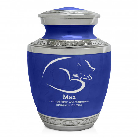Sleeping Cat Pet Cremation Urn - Royal Blue