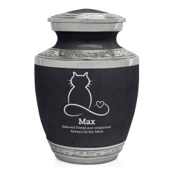 Small Cat Infinity Heart Pet Cremation Urn - Ebony Black
