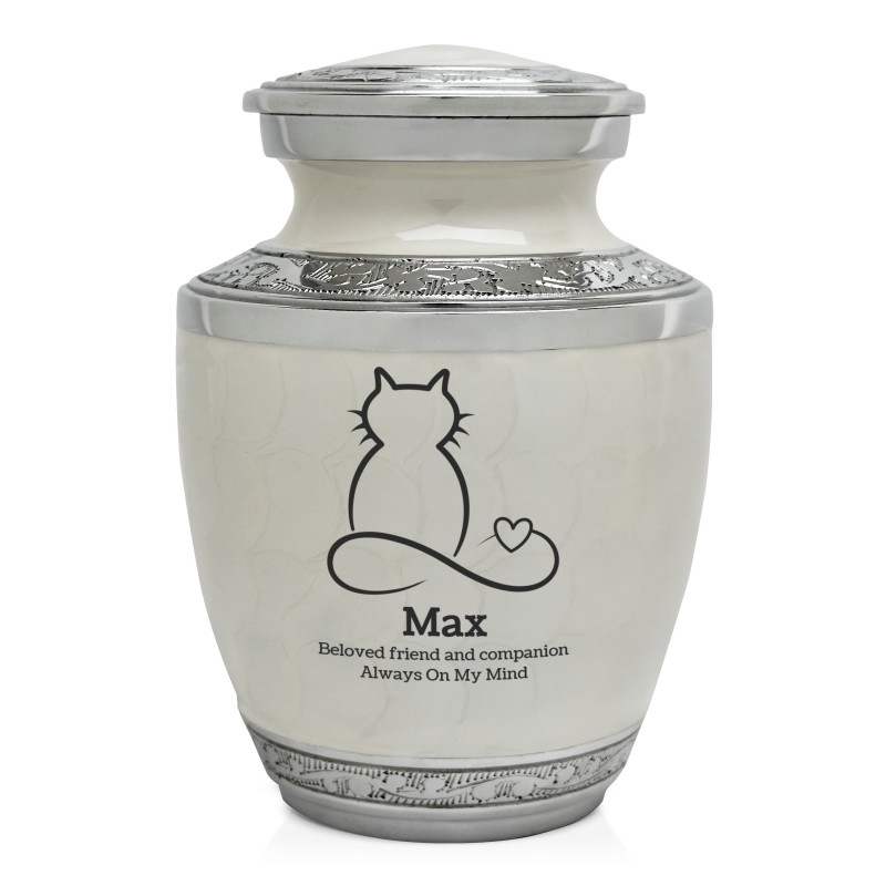 Small Cat Infinity Heart Pet Cremation Urn - Radiant White