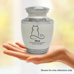 Small Cat Infinity Heart Pet Cremation Urn - Radiant White