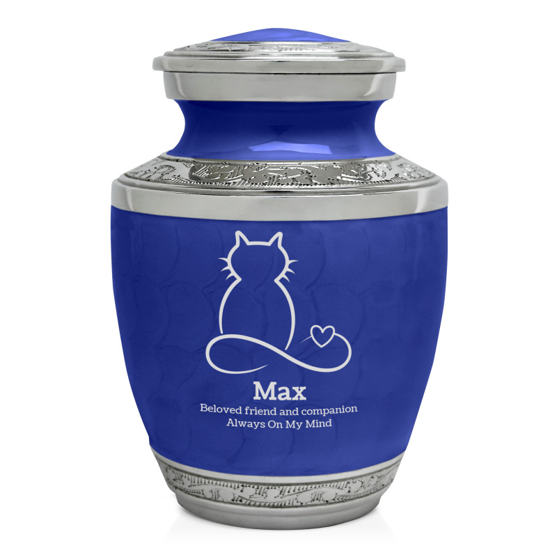 Small Cat Infinity Heart Pet Cremation Urn - Royal Blue