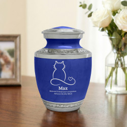 Small Cat Infinity Heart Pet Cremation Urn - Royal Blue
