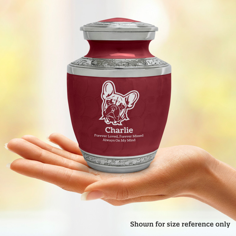 Small French Bulldog Pet Cremation Urn - Rose Red