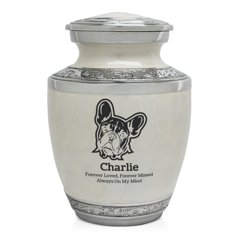Small French Bulldog Pet Cremation Urn - Radiant White