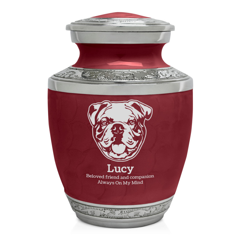 Small English Bulldog Pet Cremation Urn - Rose Red
