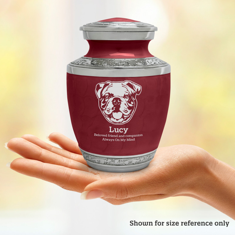 Small English Bulldog Pet Cremation Urn - Rose Red